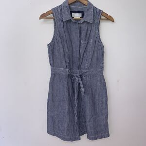 Anthropologie Romper Womens 6 Blue Striped Linen Sleeveless Tie Waist Jumpsuit